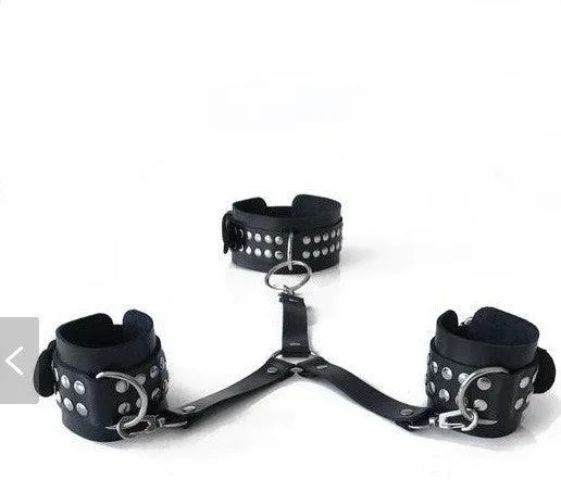 propinkup Collar leather handcuffs Neck Restraint choker with chain leash Bondage Gear Restraints