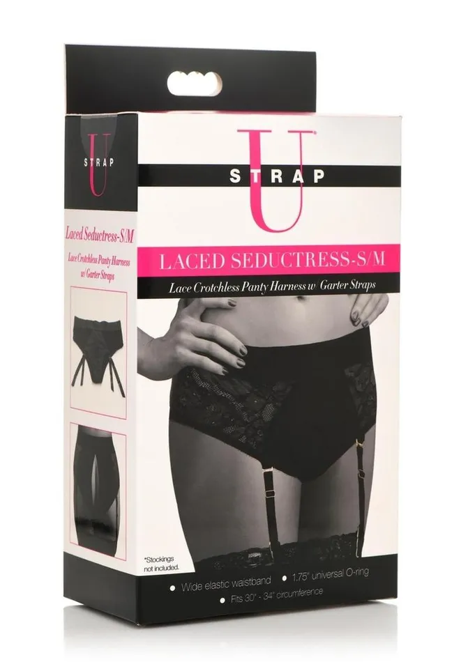 STRAP U Female Sex Toys Strap U Laced Seductress Lace Crotchless Panty Harness with Garter Straps