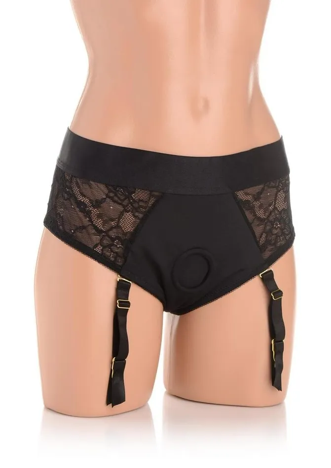 STRAP U Female Sex Toys Strap U Laced Seductress Lace Crotchless Panty Harness with Garter Straps